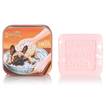 Rose Soap 100g in French Bulldog in Bath tin