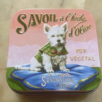 Rose Soap with Scotch Dog on Cushion Bar Soap in Tin